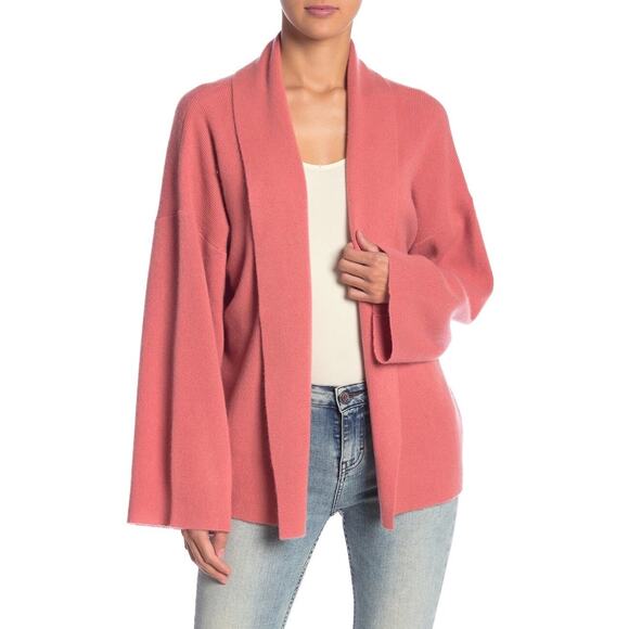360 Cashmere Pink Salmon Open Front Draped 100% Cashmere Cardigan Sweater Size S - Picture 1 of 6